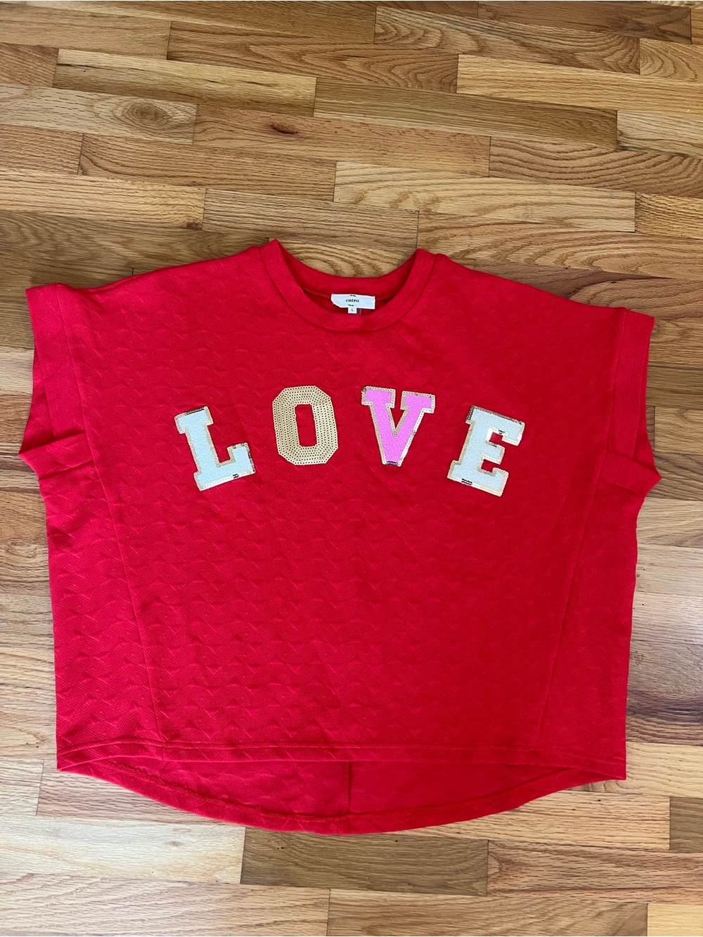 entro Bright Red 'LOVE' Short Sleeve Tee with Multicolor Letters